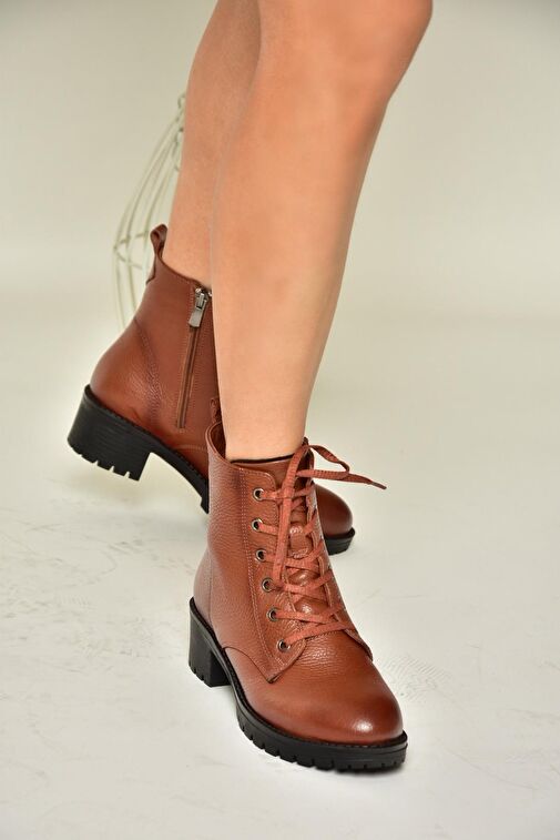 R555054103 Taba Hakiki Deri Alçak Topuklu Kadın Bot - Görsel 4