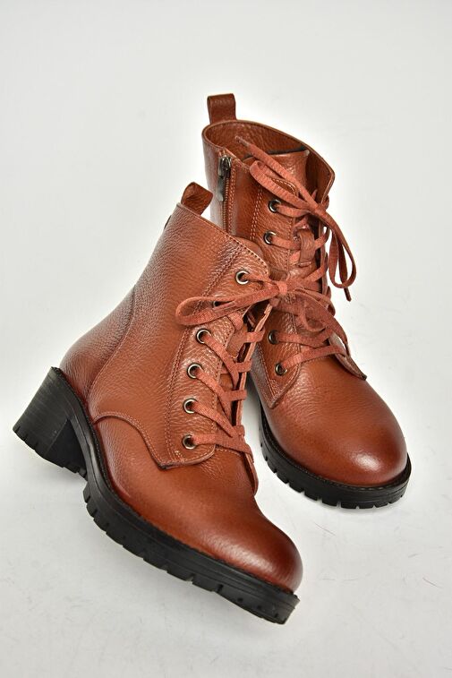 R555054103 Taba Hakiki Deri Alçak Topuklu Kadın Bot - Görsel 6