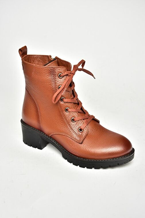 R555054103 Taba Hakiki Deri Alçak Topuklu Kadın Bot - Görsel 9