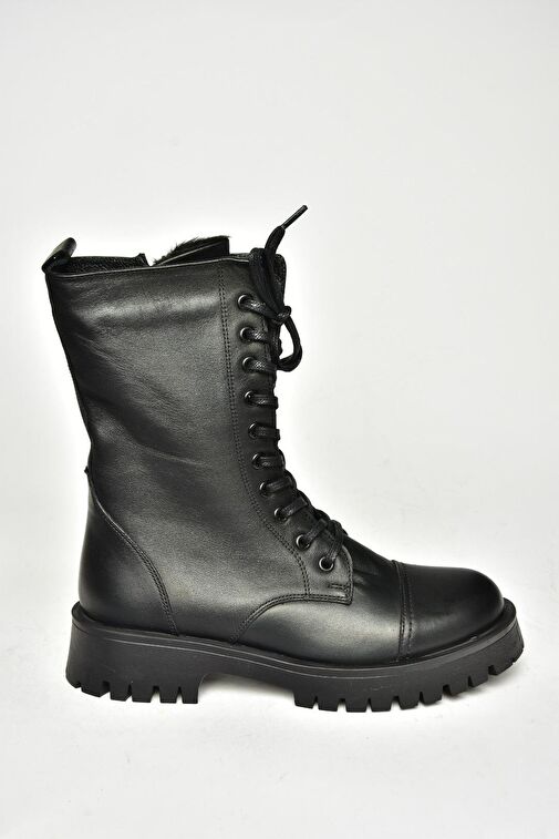 T555054503 Siyah Hakiki Deri Alçak Topuklu Kadın Bot - Görsel 6