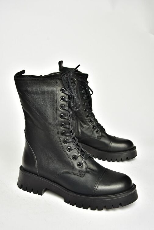 T555054503 Siyah Hakiki Deri Alçak Topuklu Kadın Bot - Görsel 7