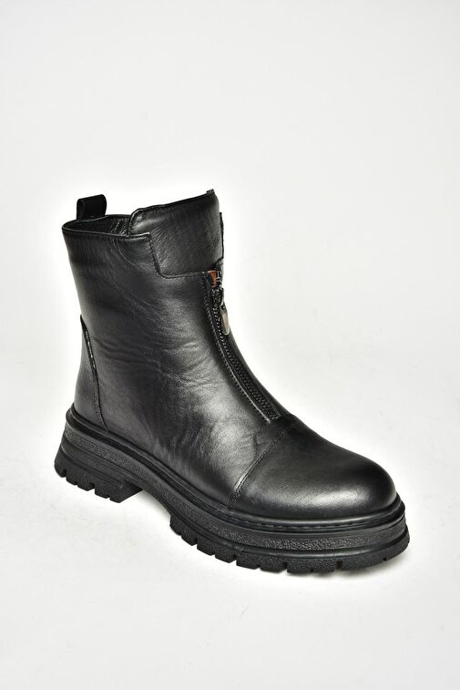 T555102203 Siyah Hakiki Deri Alçak Topuklu Kadın Bot - Görsel 6