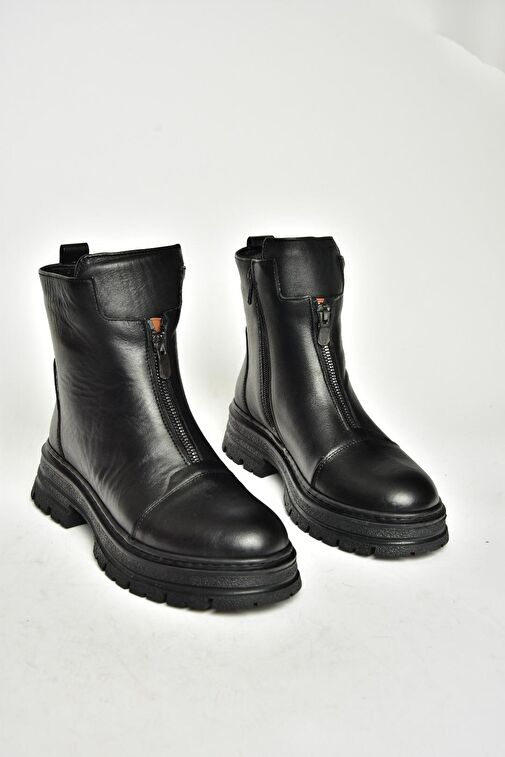 T555102203 Siyah Hakiki Deri Alçak Topuklu Kadın Bot - Görsel 8