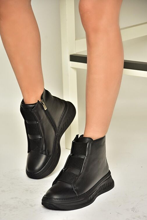 T555130103 Siyah Hakiki Deri Comfort Ortopedik Taban Kadın Bot - Görsel 2