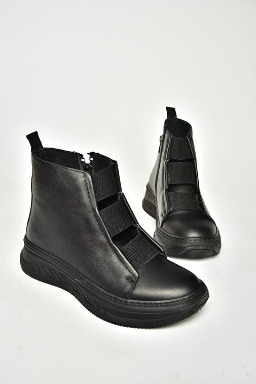 T555130103 Siyah Hakiki Deri Comfort Ortopedik Taban Kadın Bot - Görsel 6