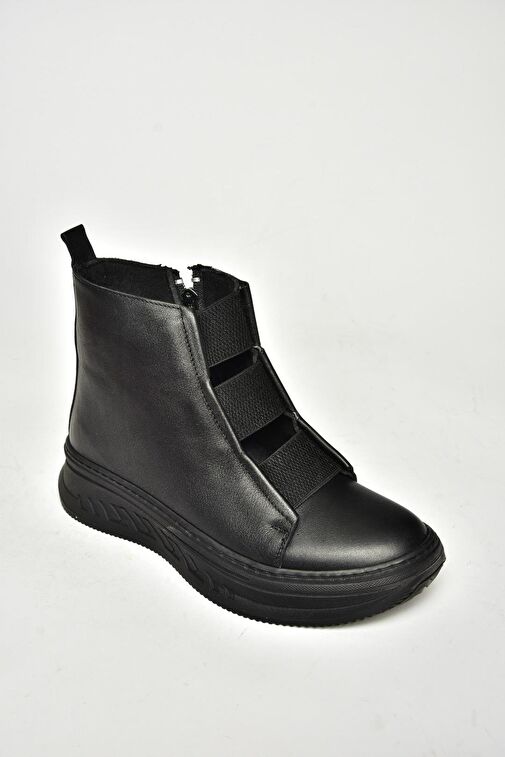 T555130103 Siyah Hakiki Deri Comfort Ortopedik Taban Kadın Bot - Görsel 7