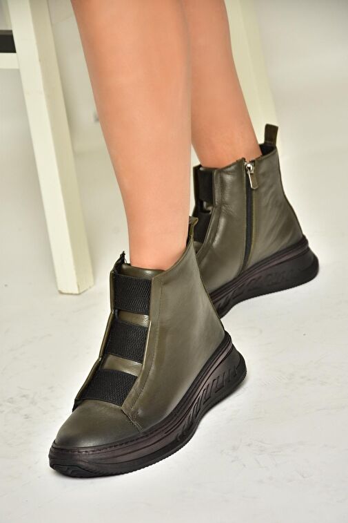 T555130103 Haki Hakiki Deri Comfort Ortopedik Taban Kadın Bot - Görsel 3