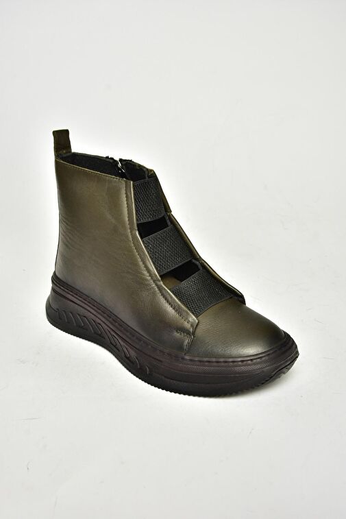 T555130103 Haki Hakiki Deri Comfort Ortopedik Taban Kadın Bot - Görsel 7