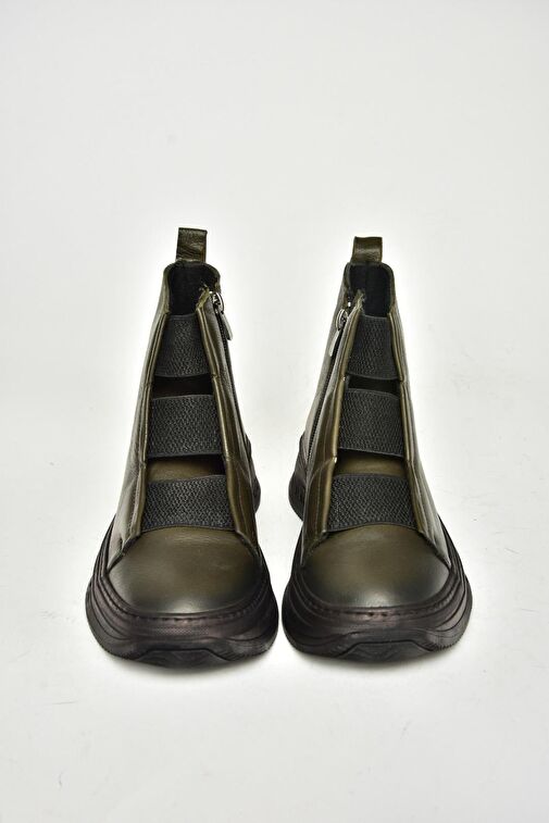 T555130103 Haki Hakiki Deri Comfort Ortopedik Taban Kadın Bot - Görsel 8