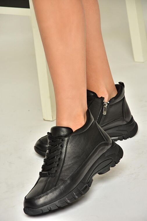 T555130203 Siyah Hakiki Deri Comfort Ortopedik Taban Kadın Bot - Görsel 2