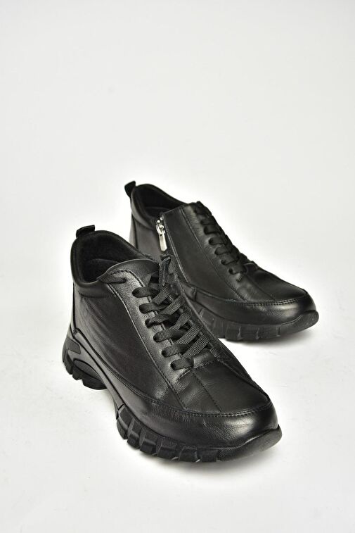 T555130203 Siyah Hakiki Deri Comfort Ortopedik Taban Kadın Bot - Görsel 8