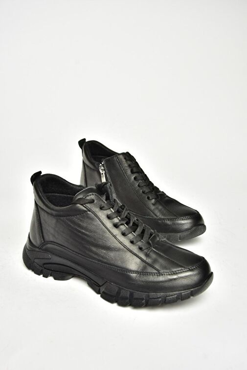 T555130203 Siyah Hakiki Deri Comfort Ortopedik Taban Kadın Bot - Görsel 9