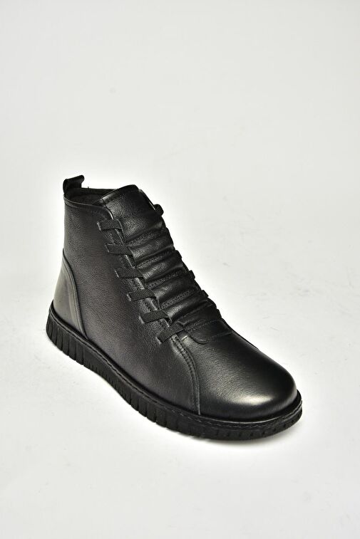 T555366203 Siyah Hakiki Deri Comfort Ortopedik Taban Kadın Bot - Görsel 7