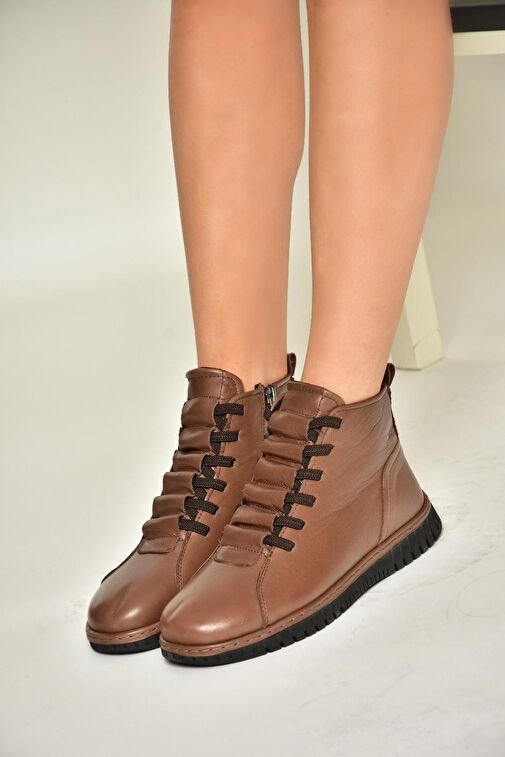 T555366203 Kahverengi Hakiki Deri Comfort Ortopedik Taban Kadın Bot - Görsel 2