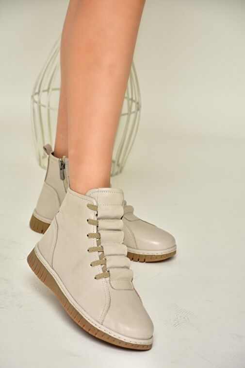 T555366203 Vizon Hakiki Deri Comfort Ortopedik Taban Kadın Bot - Görsel 2