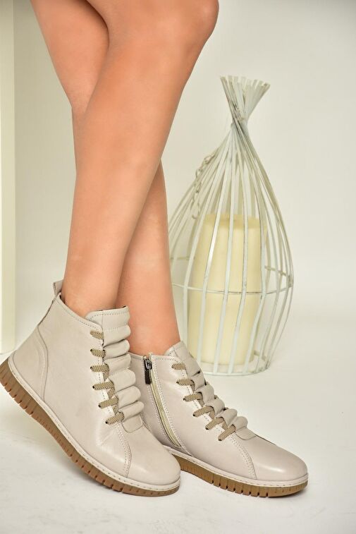 T555366203 Vizon Hakiki Deri Comfort Ortopedik Taban Kadın Bot - Görsel 3