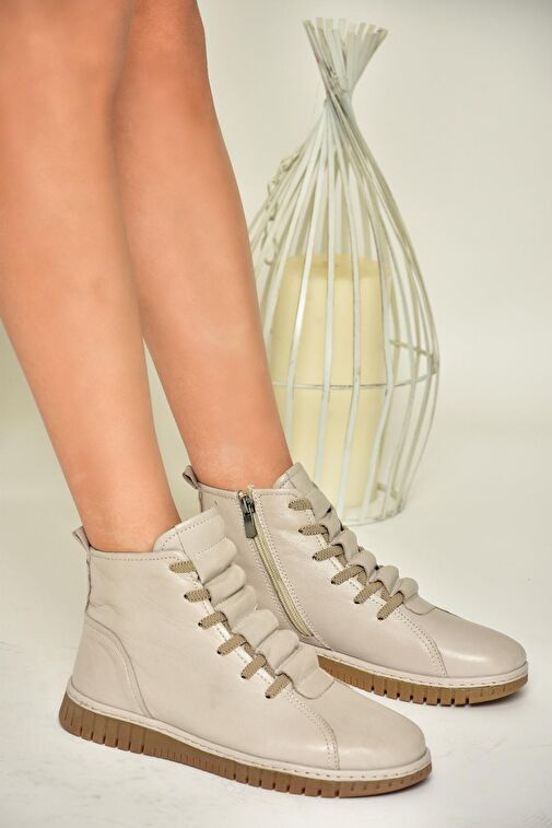 T555366203 Vizon Hakiki Deri Comfort Ortopedik Taban Kadın Bot - Görsel 4