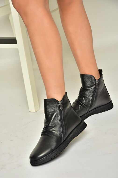 T555366303 Siyah Hakiki Deri Comfort Ortopedik Taban Kadın Bot - Görsel 2