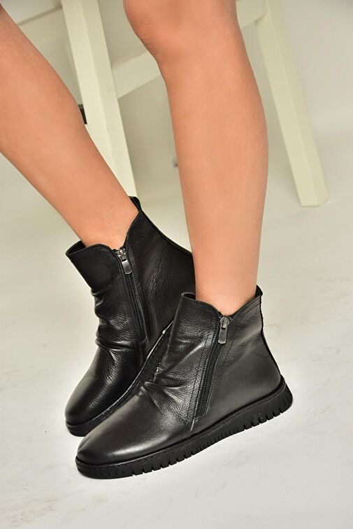 T555366303 Siyah Hakiki Deri Comfort Ortopedik Taban Kadın Bot - Görsel 5