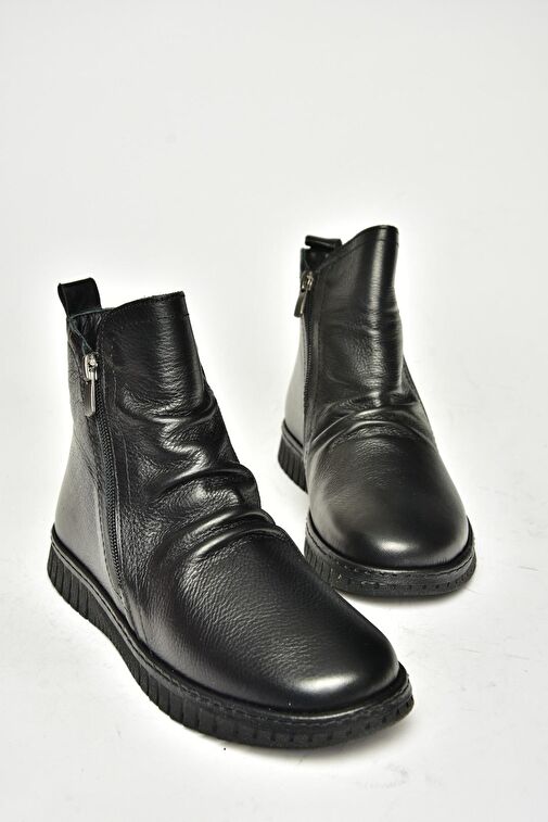 T555366303 Siyah Hakiki Deri Comfort Ortopedik Taban Kadın Bot - Görsel 6