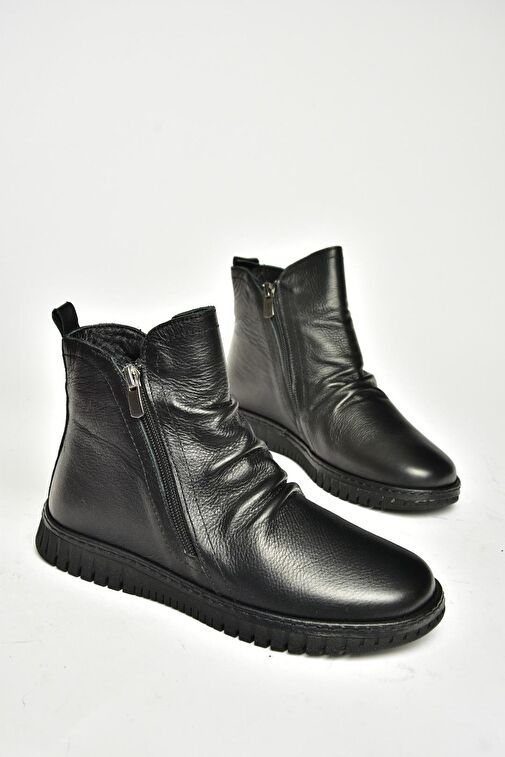 T555366303 Siyah Hakiki Deri Comfort Ortopedik Taban Kadın Bot - Görsel 7