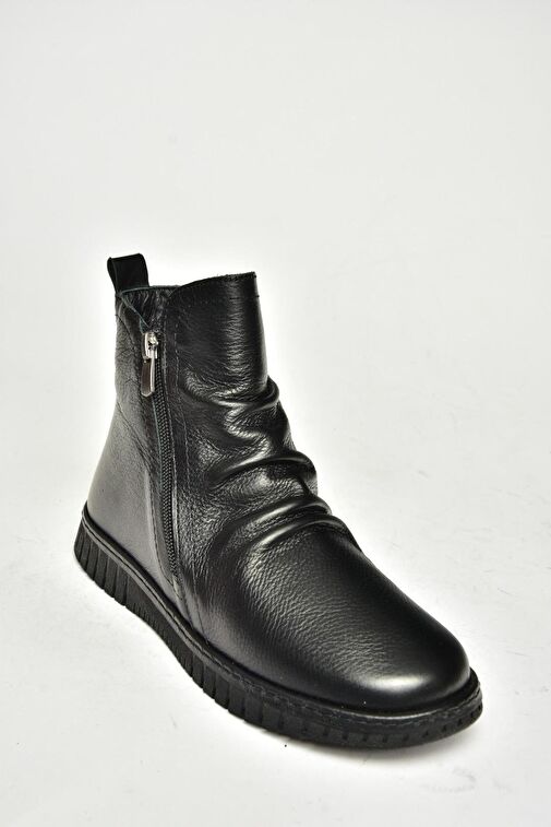 T555366303 Siyah Hakiki Deri Comfort Ortopedik Taban Kadın Bot - Görsel 9