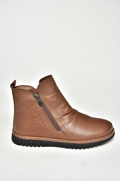 T555366303 Kahverengi Hakiki Deri Comfort Ortopedik Taban Kadın Bot - Görsel 7