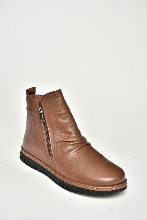 T555366303 Kahverengi Hakiki Deri Comfort Ortopedik Taban Kadın Bot - Görsel 8