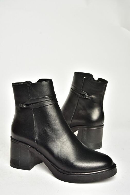 T555451403 Siyah Hakiki Deri Kalın Topuklu Kadın Bot - Görsel 5