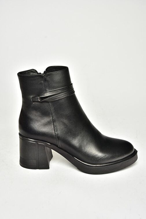 T555451403 Siyah Hakiki Deri Kalın Topuklu Kadın Bot - Görsel 6