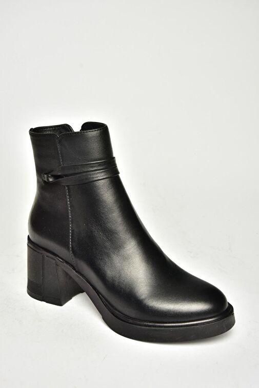 T555451403 Siyah Hakiki Deri Kalın Topuklu Kadın Bot - Görsel 7