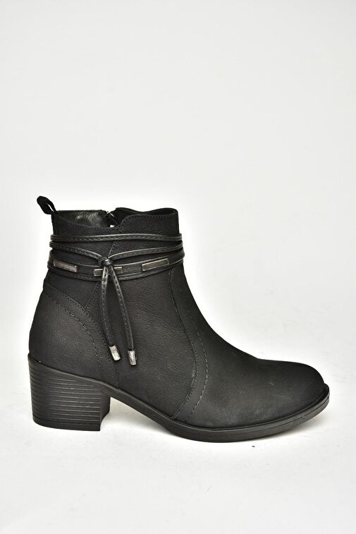 T555703303 Siyah Hakiki Deri Kalın Topuklu Kadın Bot - Görsel 6