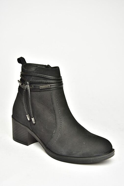 T555703303 Siyah Hakiki Deri Kalın Topuklu Kadın Bot - Görsel 7