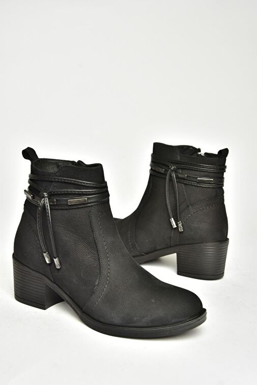 T555703303 Siyah Hakiki Deri Kalın Topuklu Kadın Bot - Görsel 8