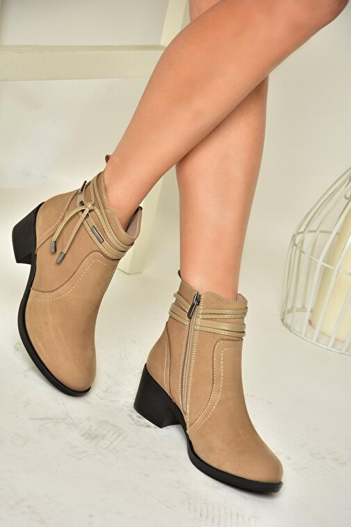 T555703303 Vizon Hakiki Deri Kalın Topuklu Kadın Bot - Görsel 3