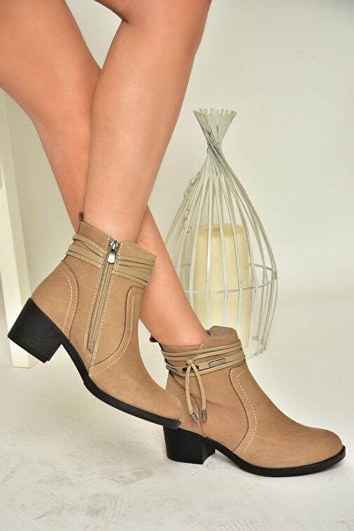 T555703303 Vizon Hakiki Deri Kalın Topuklu Kadın Bot - Görsel 4