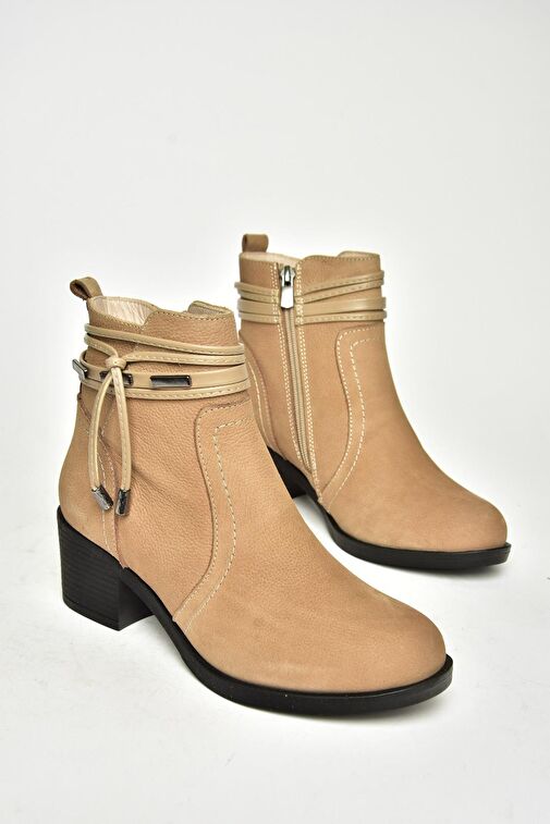 T555703303 Vizon Hakiki Deri Kalın Topuklu Kadın Bot - Görsel 7