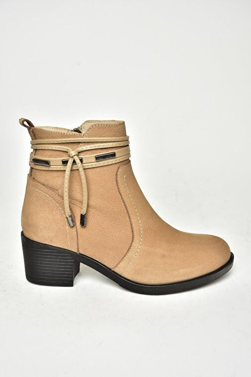 T555703303 Vizon Hakiki Deri Kalın Topuklu Kadın Bot - Görsel 8