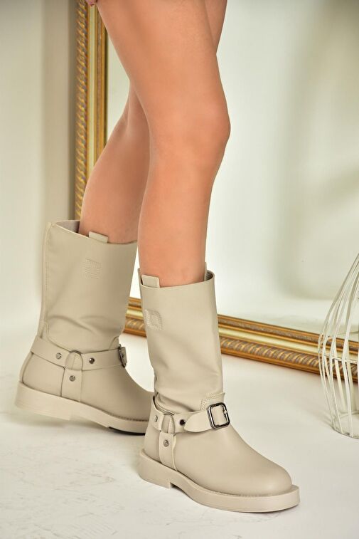 T973530309 Bej Alçak Topuklu Kadın Bot - Görsel 2
