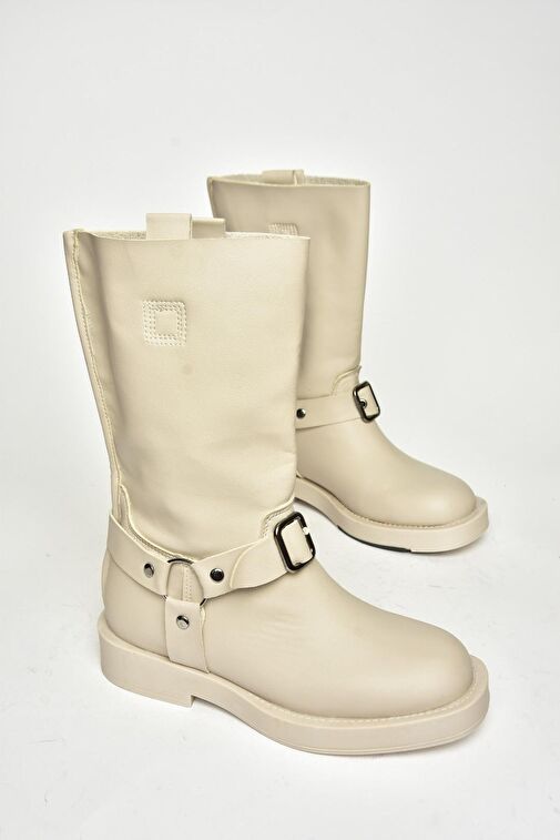 T973530309 Bej Alçak Topuklu Kadın Bot - Görsel 8