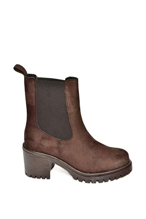 T726981602 Kahverengi Süet Lastikli Kalın Topuklu Kadın Bot - Görsel 8