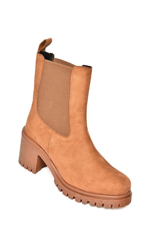 T726981602 Taba Süet Lastikli Kalın Topuklu Kadın Bot - Görsel 6