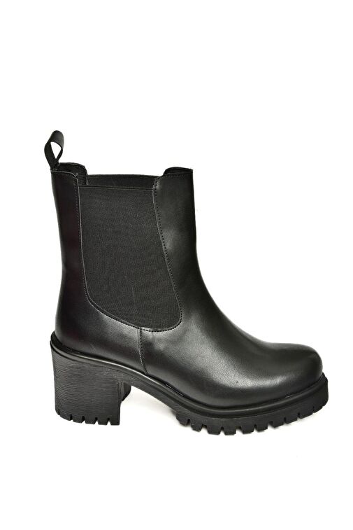 T726981609 Siyah Lastikli Kalın Topuklu Kadın Bot - Görsel 6