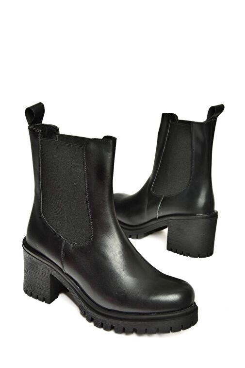 T726981609 Siyah Lastikli Kalın Topuklu Kadın Bot - Görsel 8