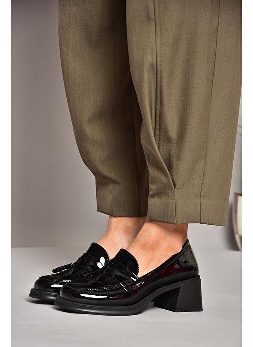 T820145408 Siyah Rugan Kalın Topuklu Kadın Ayakkabı - Görsel 2