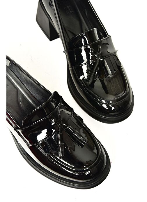 T820145408 Siyah Rugan Kalın Topuklu Kadın Ayakkabı - Görsel 7