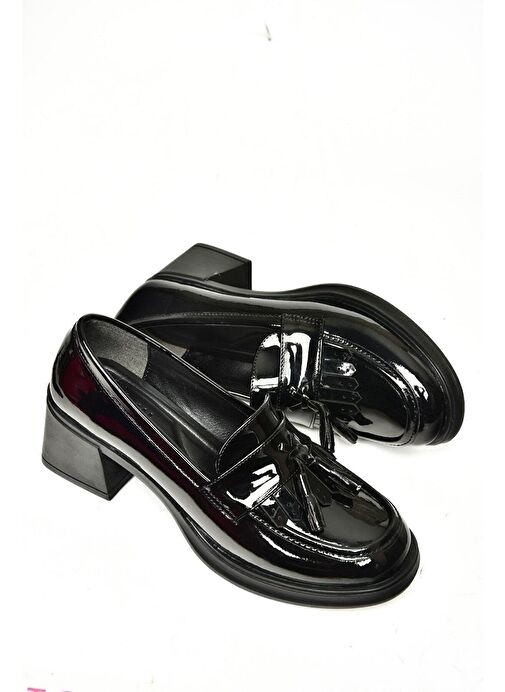 T820145408 Siyah Rugan Kalın Topuklu Kadın Ayakkabı - Görsel 8