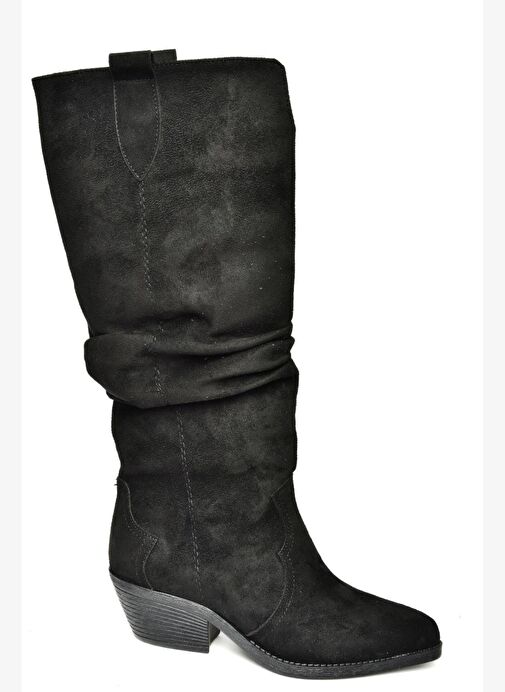 T404401002 Siyah Süet Büzgülü Kadın Çizme - Görsel 8