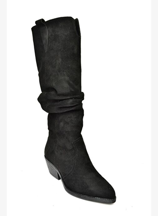 T404401002 Siyah Süet Büzgülü Kadın Çizme - Görsel 9