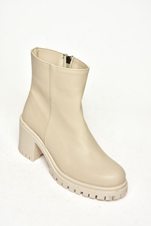 T726911109 Bej Kalın Topuklu Kadın Bot - Görsel 5